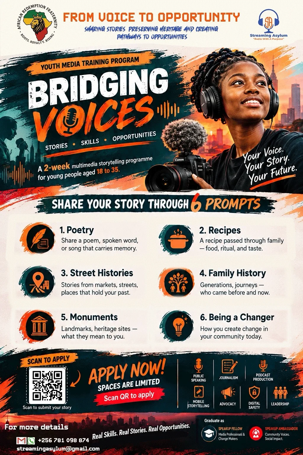 King George’s Bridging Voices campaign flyer featuring the bridge and merchandise