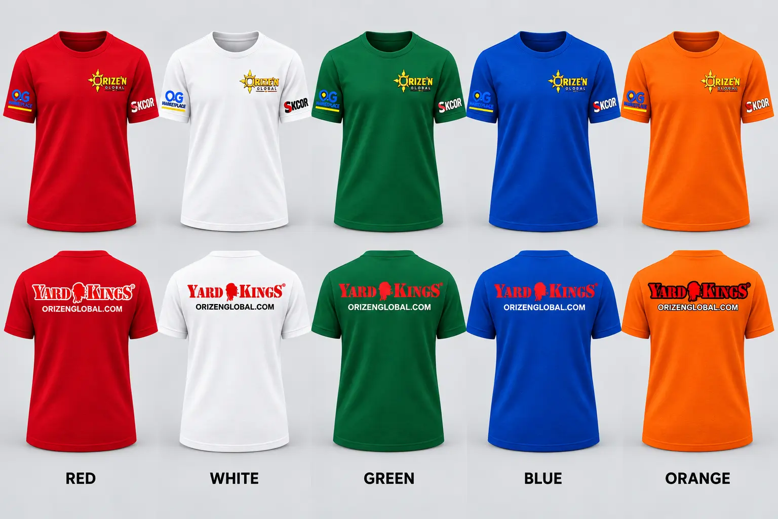 Orize’n Global T-shirt collection in red, white, green, blue and orange