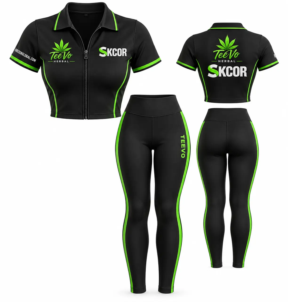 SKCOR TeeVo women’s black-and-green outfit