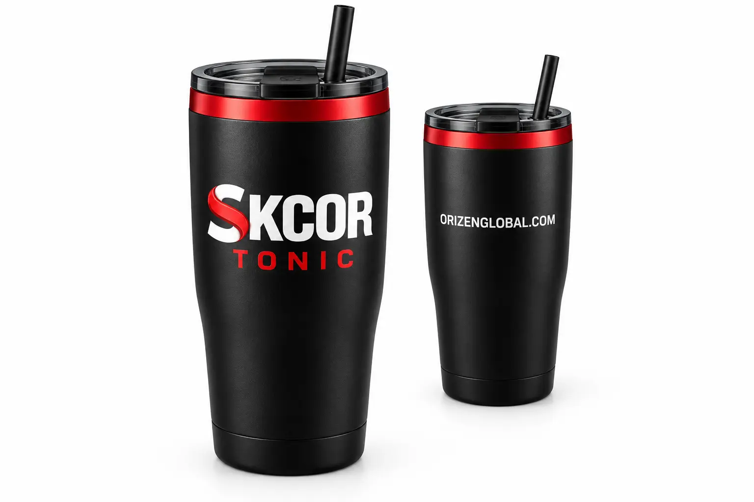 Black-and-red SKCOR Tonic tumblers