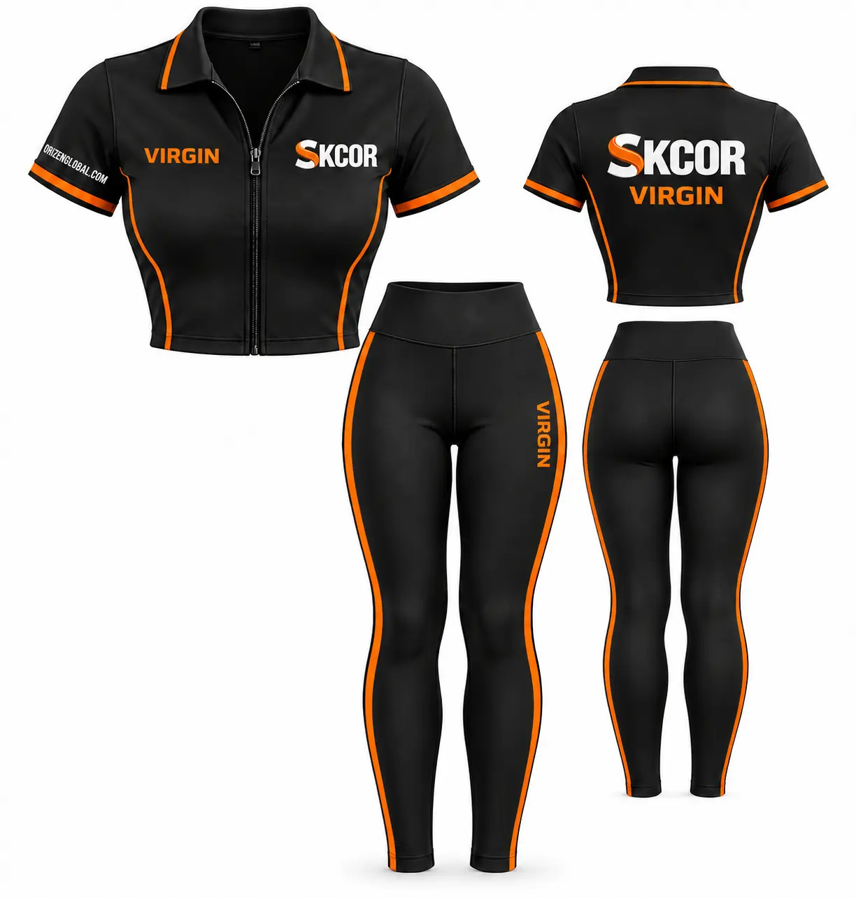 SKCOR Virgin women’s black-and-orange outfit