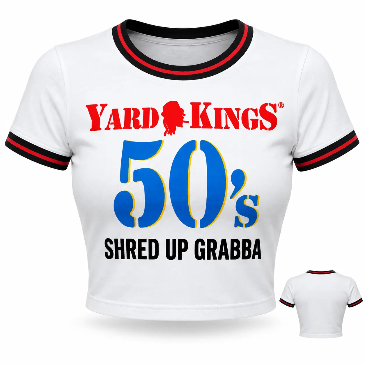 White Yard Kings 50’s Shred Up Grabba women’s crop shirt