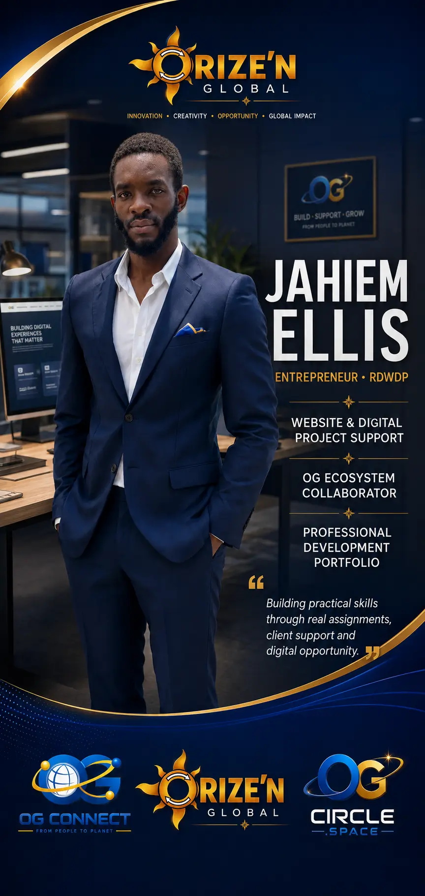 Jahiem Ellis Orize’n Global professional portfolio poster
